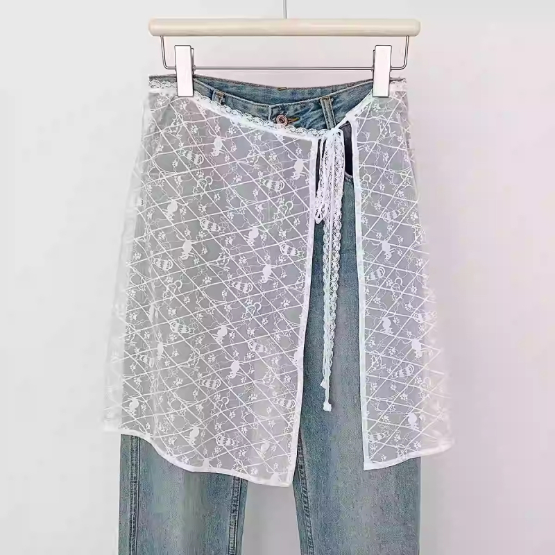Proljetna niša za 2024. godinu, korejski stil, bijela čipkasta zavjesa za prdenje za žene, slatka suknja s vezanjem, univerzalna pregača, navlaka za suknju