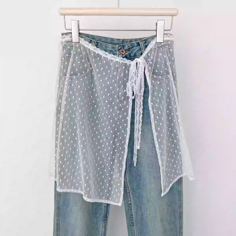 Proljetna niša za 2024. godinu, korejski stil, bijela čipkasta zavjesa za prdenje za žene, slatka suknja s vezanjem, univerzalna pregača, navlaka za suknju