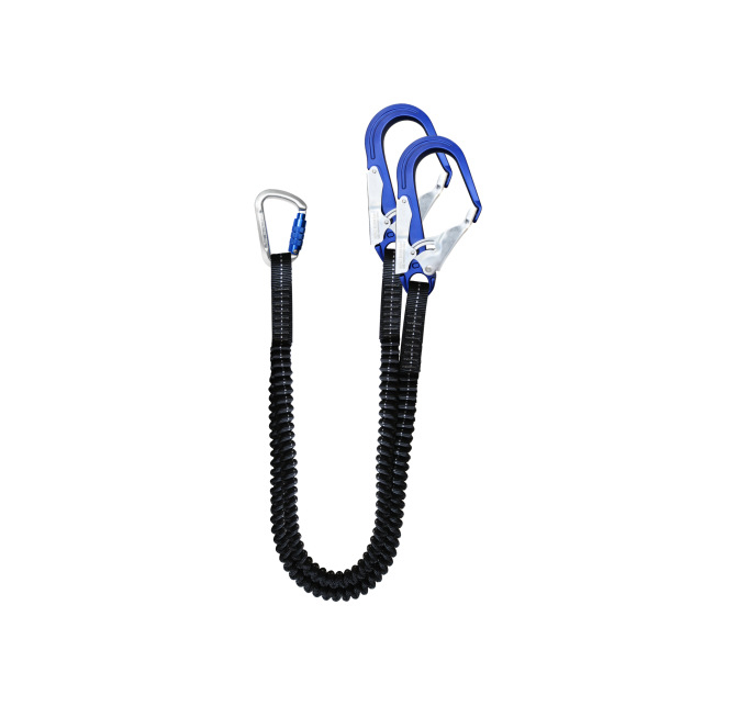 Drošības virve pret kritienu darbam gaisā. Dubultais āķis ar bufera paketi. Elektriķa aizsardzības virve. Leģētā tērauda un alumīnija sakausējuma elastīga virve.