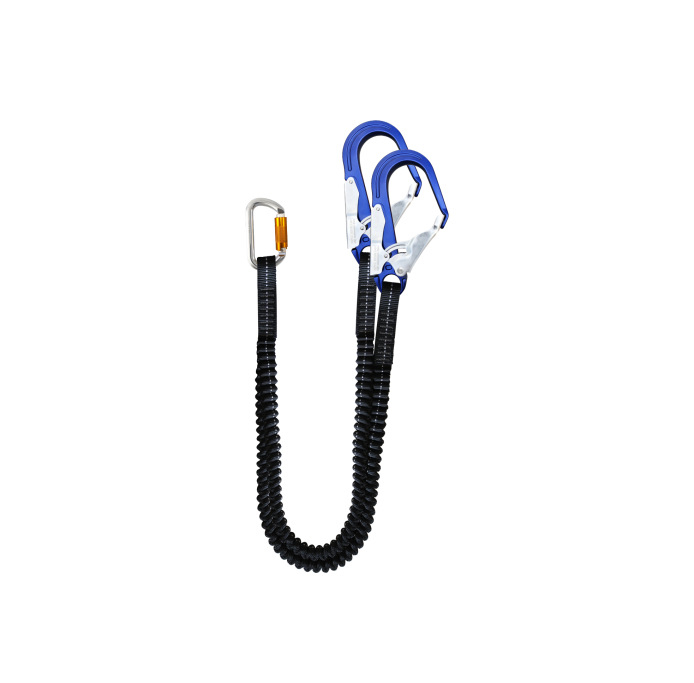 Drošības virve pret kritienu darbam gaisā. Dubultais āķis ar bufera paketi. Elektriķa aizsardzības virve. Leģētā tērauda un alumīnija sakausējuma elastīga virve.