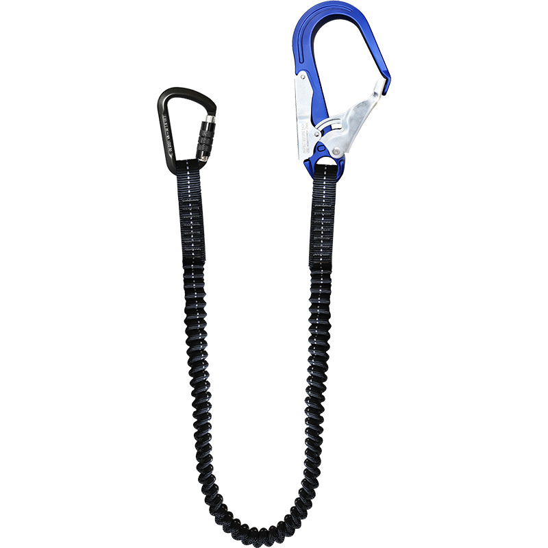 Drošības virve pret kritienu darbam gaisā. Dubultais āķis ar bufera paketi. Elektriķa aizsardzības virve. Leģētā tērauda un alumīnija sakausējuma elastīga virve.