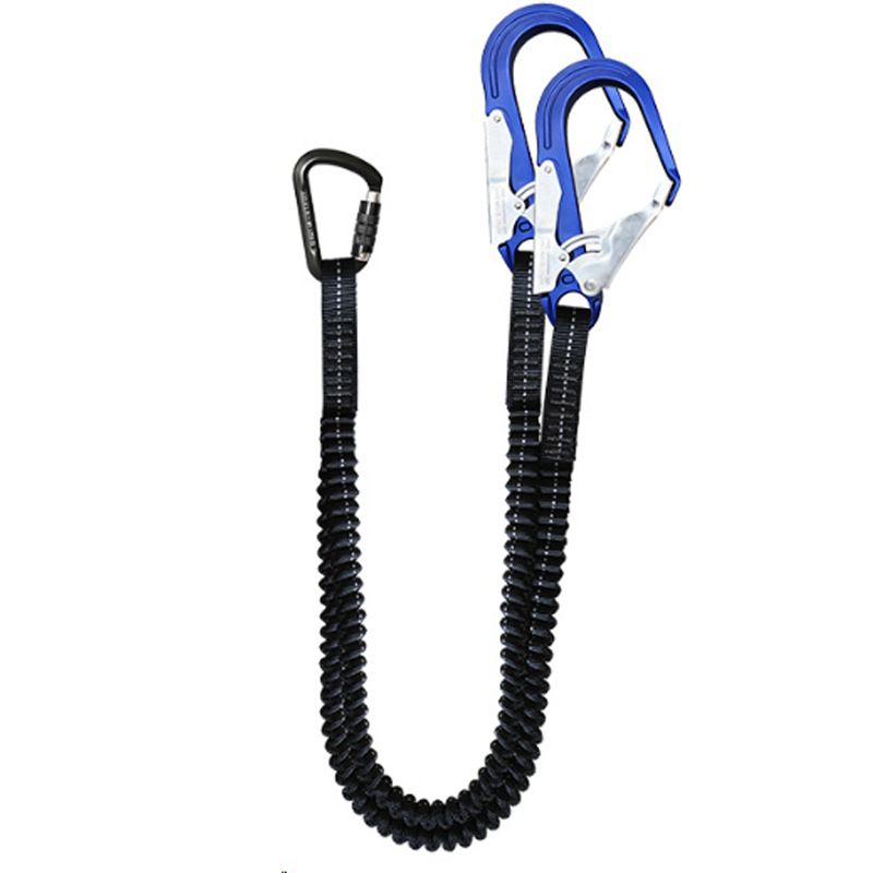 Drošības virve pret kritienu darbam gaisā. Dubultais āķis ar bufera paketi. Elektriķa aizsardzības virve. Leģētā tērauda un alumīnija sakausējuma elastīga virve.