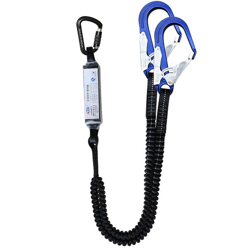 Drošības virve pret kritienu darbam gaisā. Dubultais āķis ar bufera paketi. Elektriķa aizsardzības virve. Leģētā tērauda un alumīnija sakausējuma elastīga virve.