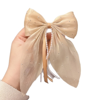 Határokon átnyúló új Gipsophila gyöngyházfényű gyémánt masni szalaggal hajtű női lófarok felső klip ruházati hajtű