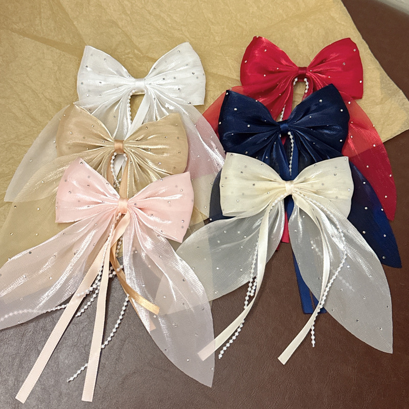 Határokon átnyúló új Gipsophila gyöngyházfényű gyémánt masni szalaggal hajtű női lófarok felső klip ruházati hajtű