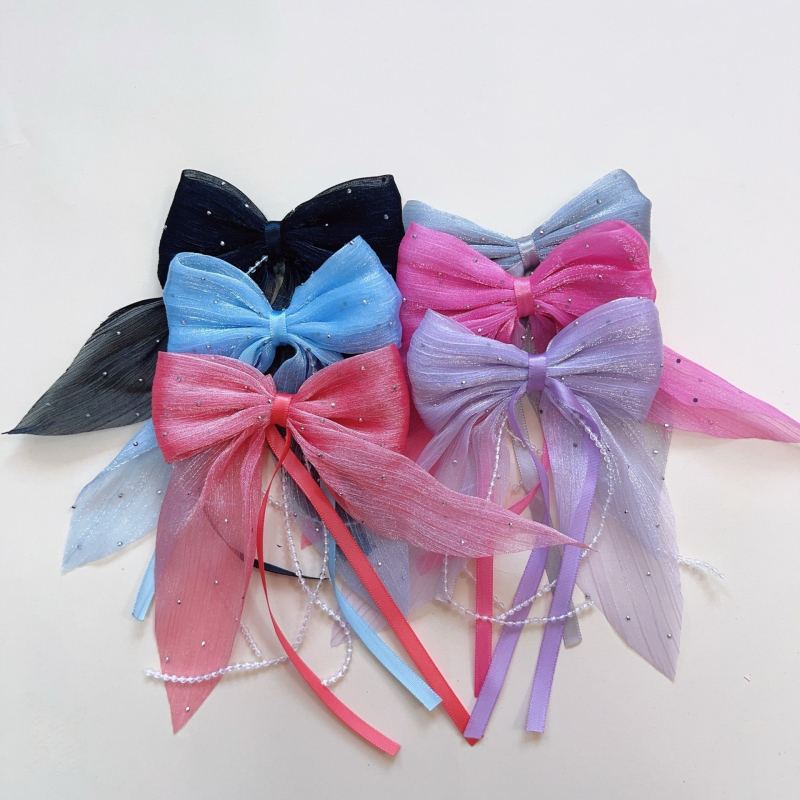 Határokon átnyúló új Gipsophila gyöngyházfényű gyémánt masni szalaggal hajtű női lófarok felső klip ruházati hajtű