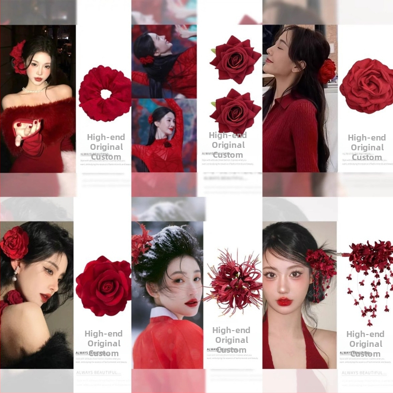 Franču retro romantiska sarkanas rozes ziedu matadata vasaras modes satvērēja haizivs klipsis pieejami grezni augstas klases matu aksesuāri