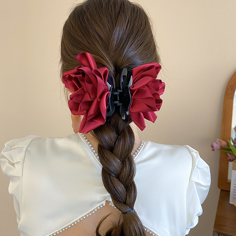 Franču retro romantiska sarkanas rozes ziedu matadata vasaras modes satvērēja haizivs klipsis pieejami grezni augstas klases matu aksesuāri