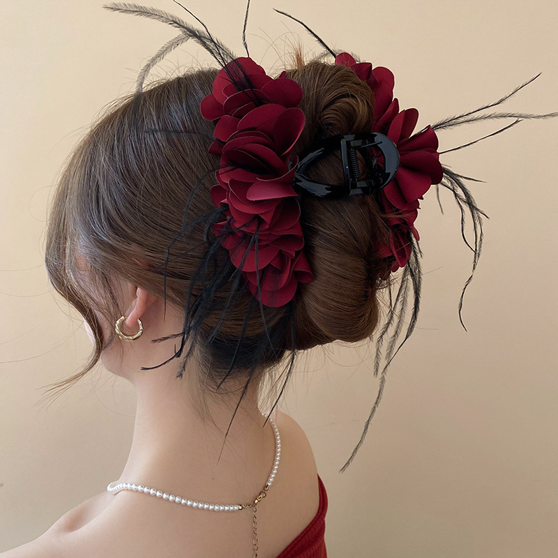 Franču retro romantiska sarkanas rozes ziedu matadata vasaras modes satvērēja haizivs klipsis pieejami grezni augstas klases matu aksesuāri