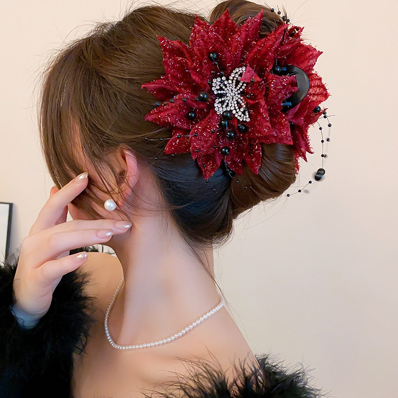 Franču retro romantiska sarkanas rozes ziedu matadata vasaras modes satvērēja haizivs klipsis pieejami grezni augstas klases matu aksesuāri