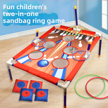 Dvigubas vaikiškas smėlio maišo žiedų mėtymo žaislinis kostiumas boulingo stiliaus stumdomas žaidimo rėmas, tėvų ir vaiko bendravimo varžybos