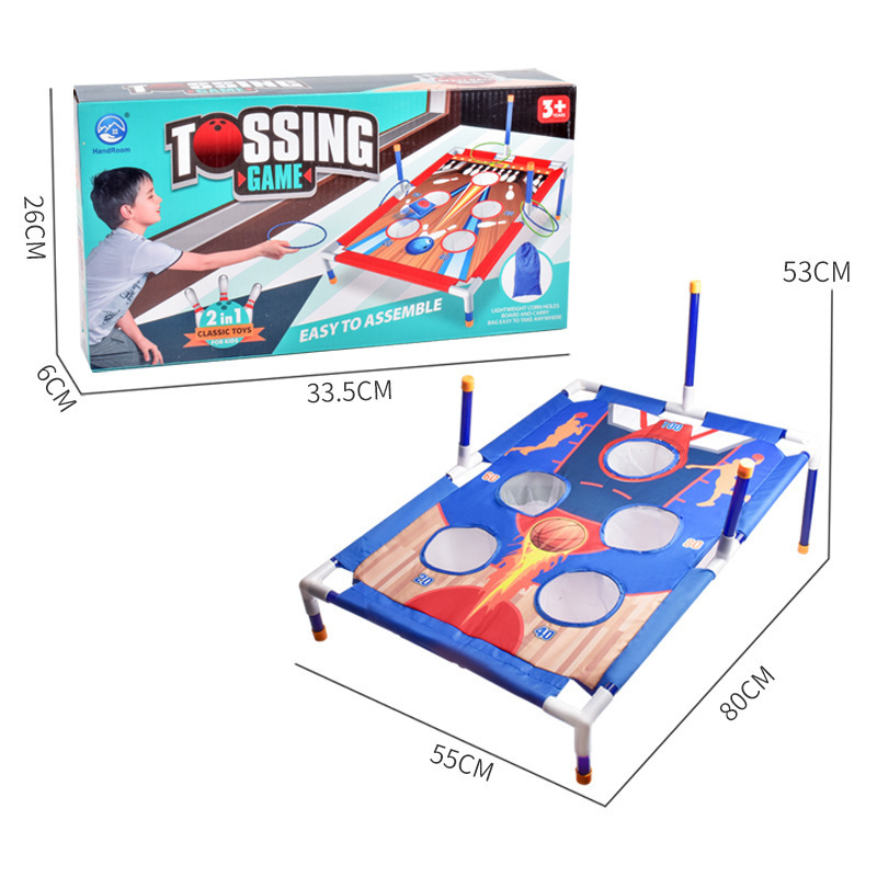 Dvigubas vaikiškas smėlio maišo žiedų mėtymo žaislinis kostiumas boulingo stiliaus stumdomas žaidimo rėmas, tėvų ir vaiko bendravimo varžybos