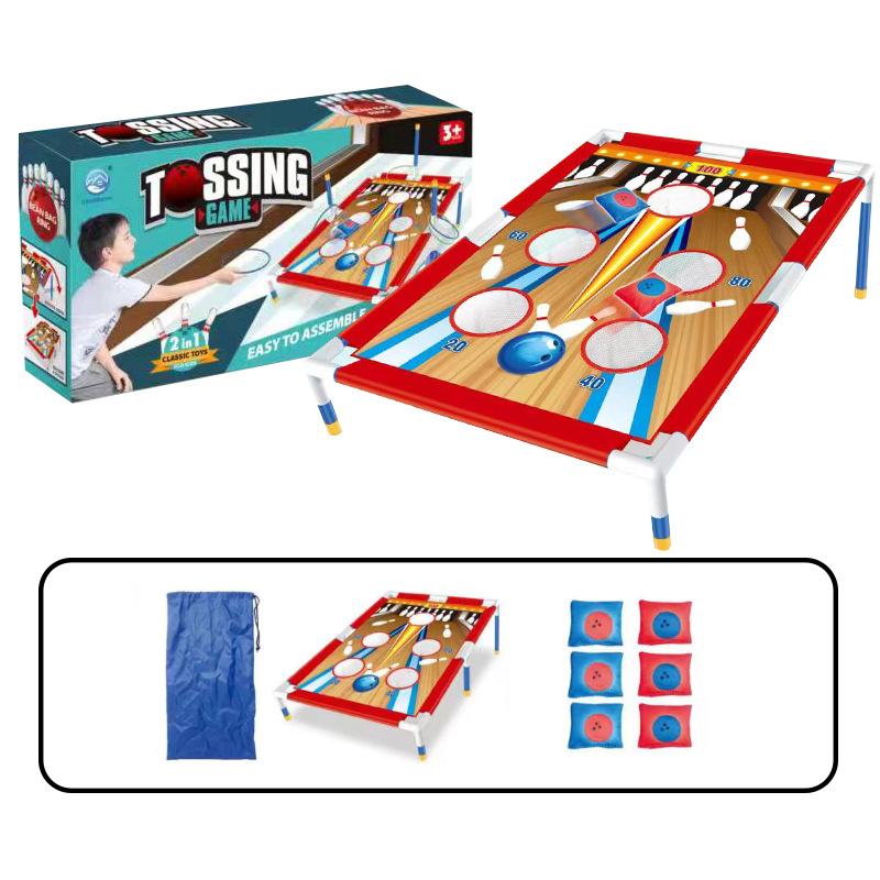 Dvigubas vaikiškas smėlio maišo žiedų mėtymo žaislinis kostiumas boulingo stiliaus stumdomas žaidimo rėmas, tėvų ir vaiko bendravimo varžybos