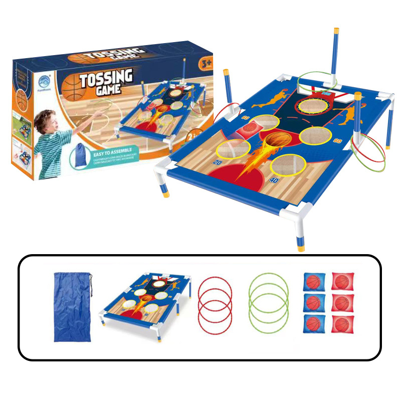 Dvigubas vaikiškas smėlio maišo žiedų mėtymo žaislinis kostiumas boulingo stiliaus stumdomas žaidimo rėmas, tėvų ir vaiko bendravimo varžybos