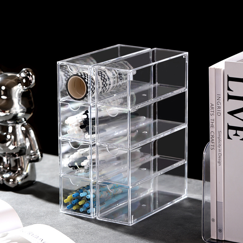 Cutie de depozitare pentru ochelari tip sertar desktop, simplă, transparentă, cu compartimente multiple, pentru dormitor studențesc, cutie organizator pentru cosmetice diverse