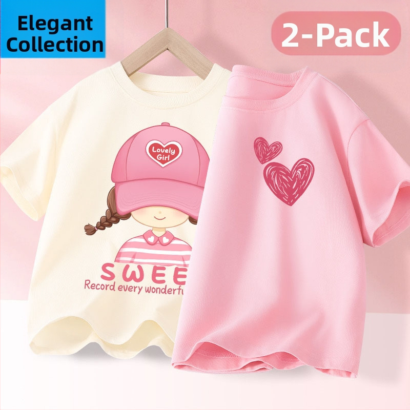 Детска лятна тениска с къс ръкав за момичета, нова 2025 г. от чист памук, моден топ за момичета, дишаща спортна тениска с половин ръкав