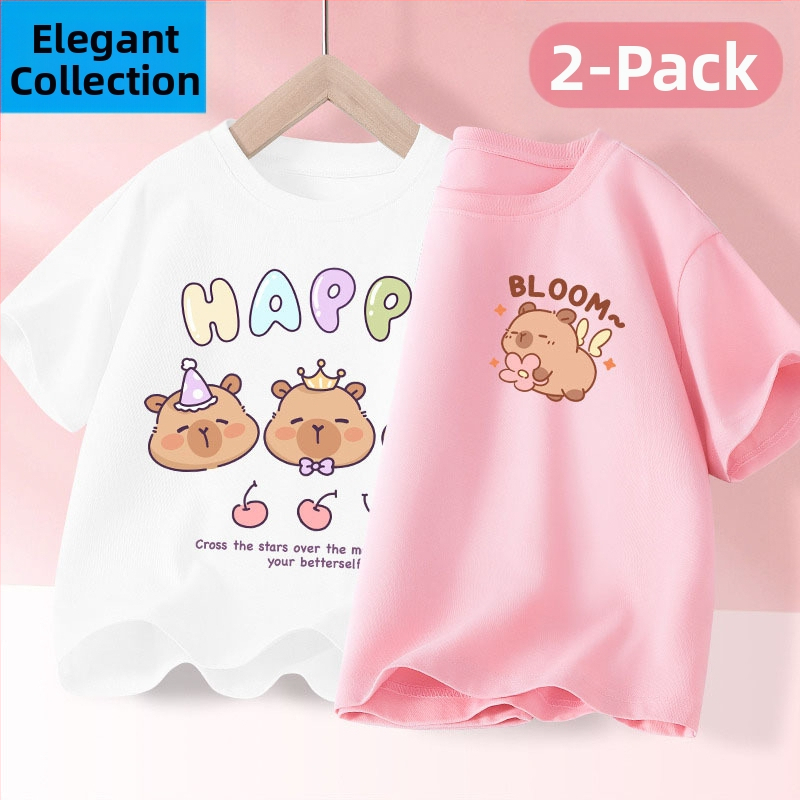 Детска лятна тениска с къс ръкав за момичета, нова 2025 г. от чист памук, моден топ за момичета, дишаща спортна тениска с половин ръкав