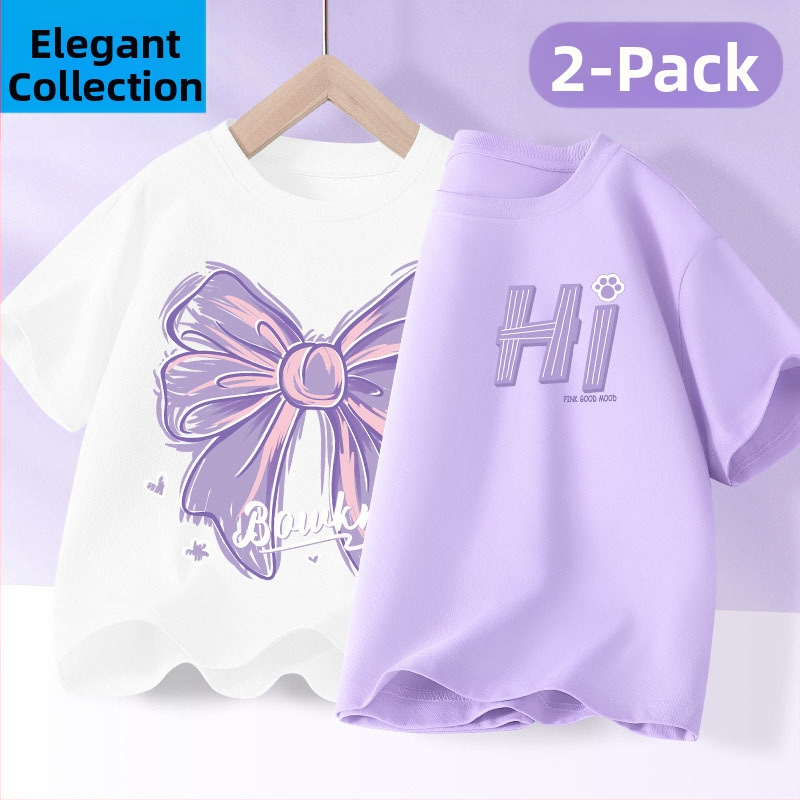 Детска лятна тениска с къс ръкав за момичета, нова 2025 г. от чист памук, моден топ за момичета, дишаща спортна тениска с половин ръкав