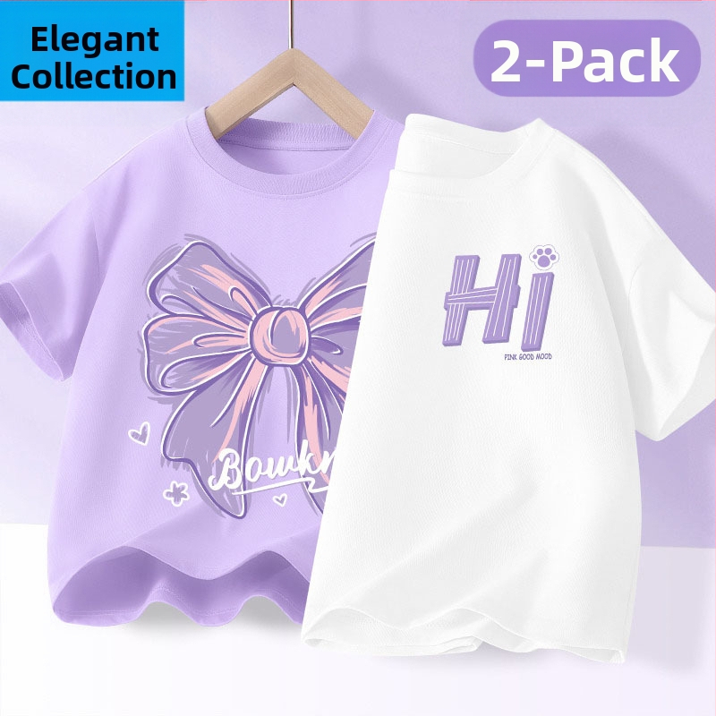 Детска лятна тениска с къс ръкав за момичета, нова 2025 г. от чист памук, моден топ за момичета, дишаща спортна тениска с половин ръкав