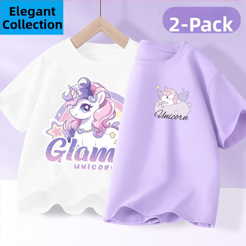 Детска лятна тениска с къс ръкав за момичета, нова 2025 г. от чист памук, моден топ за момичета, дишаща спортна тениска с половин ръкав