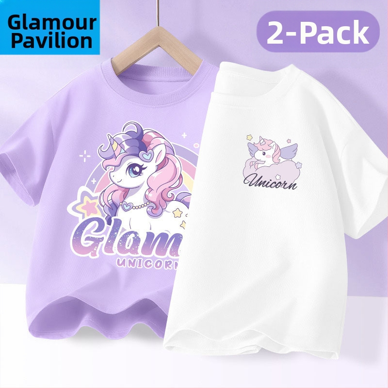 Детска лятна тениска с къс ръкав за момичета, нова 2025 г. от чист памук, моден топ за момичета, дишаща спортна тениска с половин ръкав