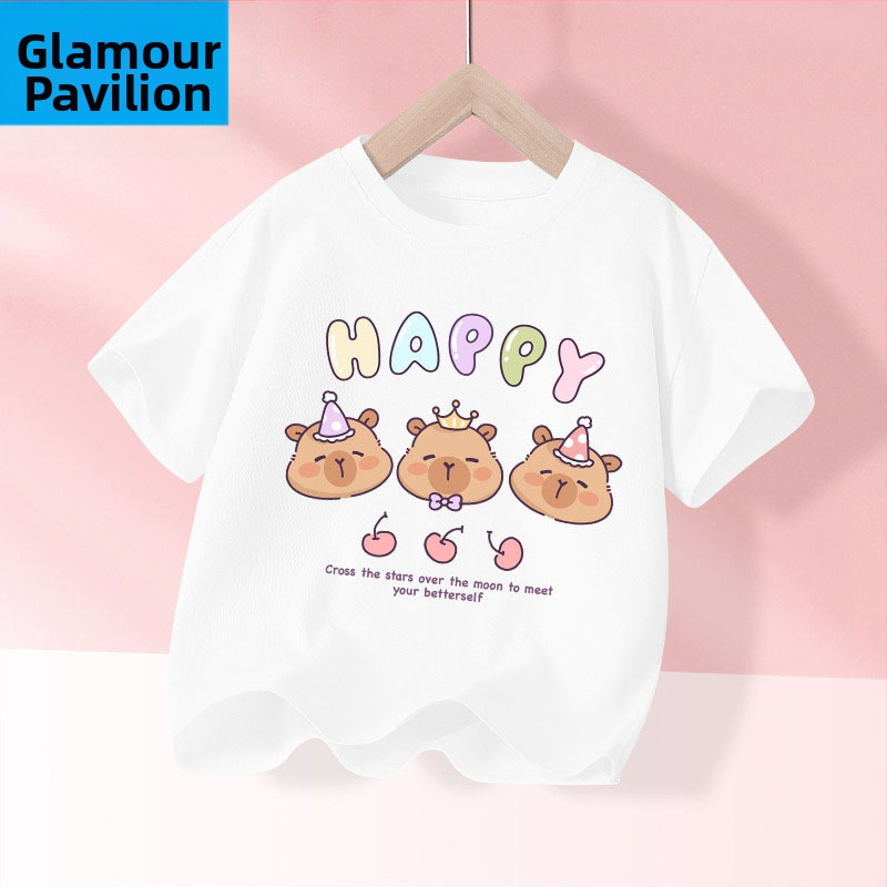 Детска лятна тениска с къс ръкав за момичета, нова 2025 г. от чист памук, моден топ за момичета, дишаща спортна тениска с половин ръкав