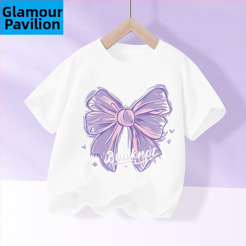 Детска лятна тениска с къс ръкав за момичета, нова 2025 г. от чист памук, моден топ за момичета, дишаща спортна тениска с половин ръкав