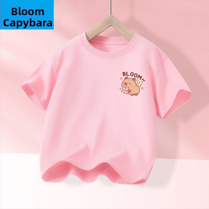 Детска лятна тениска с къс ръкав за момичета, нова 2025 г. от чист памук, моден топ за момичета, дишаща спортна тениска с половин ръкав