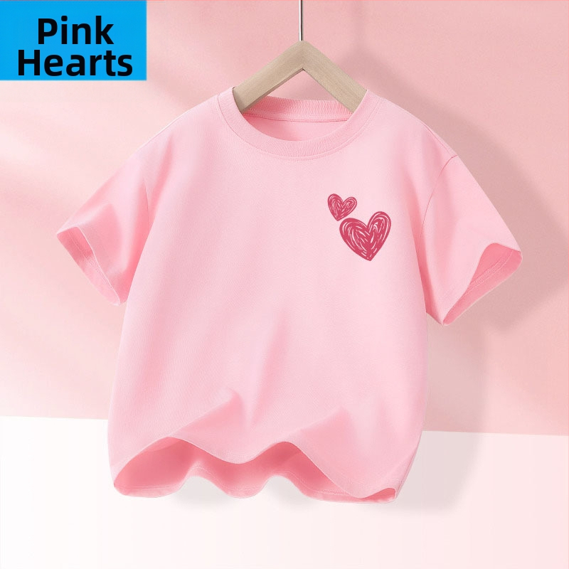 Детска лятна тениска с къс ръкав за момичета, нова 2025 г. от чист памук, моден топ за момичета, дишаща спортна тениска с половин ръкав