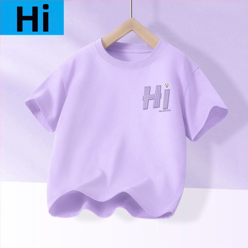 Детска лятна тениска с къс ръкав за момичета, нова 2025 г. от чист памук, моден топ за момичета, дишаща спортна тениска с половин ръкав