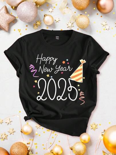 2025 Essence 2025 New Year Casual Χαλαρή Γραμμή Year of the Snake με Στρογγυλή Λαιμόκοψη