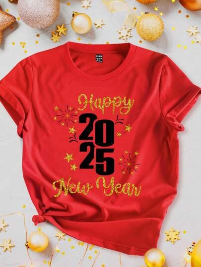 2025 Essence 2025 New Year Casual Χαλαρή Γραμμή Year of the Snake με Στρογγυλή Λαιμόκοψη