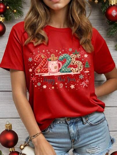 2025 Essence 2025 New Year Casual Χαλαρή Γραμμή Year of the Snake με Στρογγυλή Λαιμόκοψη