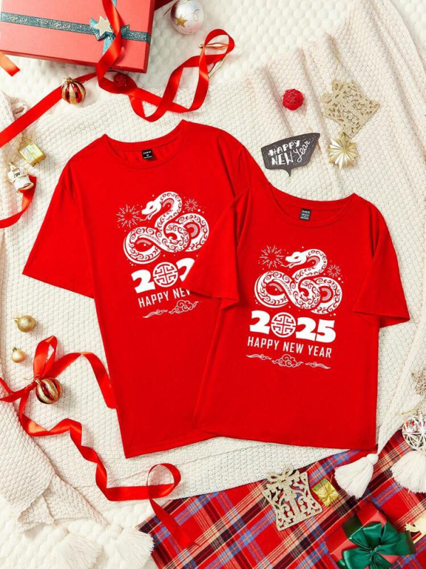 2025 Essence 2025 New Year Casual Χαλαρή Γραμμή Year of the Snake με Στρογγυλή Λαιμόκοψη