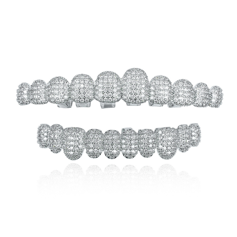 Аксесоари за брекети за Хелоуин, трансгранични хип-хоп, 14-каратови истинско злато, галванизирани медни циркониеви брекети, преувеличени рап диамантени брекети