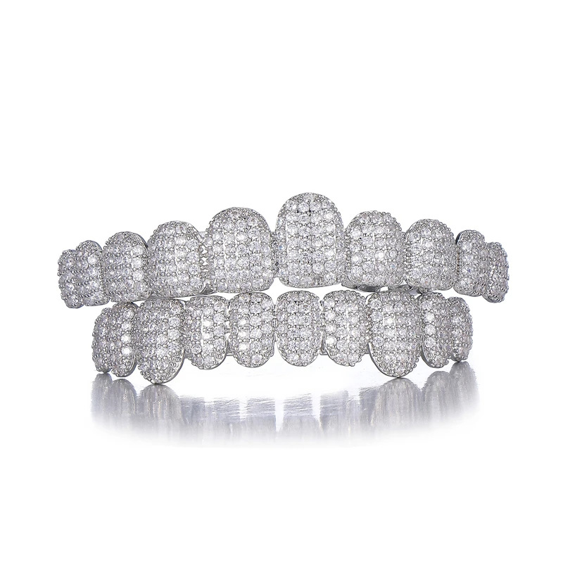 Аксесоари за брекети за Хелоуин, трансгранични хип-хоп, 14-каратови истинско злато, галванизирани медни циркониеви брекети, преувеличени рап диамантени брекети