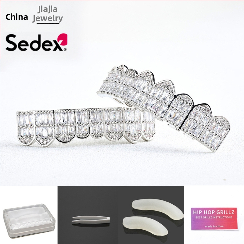 Аксесоари за брекети за Хелоуин, трансгранични хип-хоп, 14-каратови истинско злато, галванизирани медни циркониеви брекети, преувеличени рап диамантени брекети