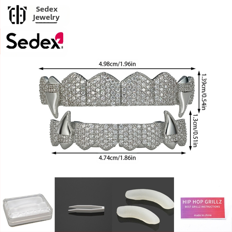 Аксесоари за брекети за Хелоуин, трансгранични хип-хоп, 14-каратови истинско злато, галванизирани медни циркониеви брекети, преувеличени рап диамантени брекети