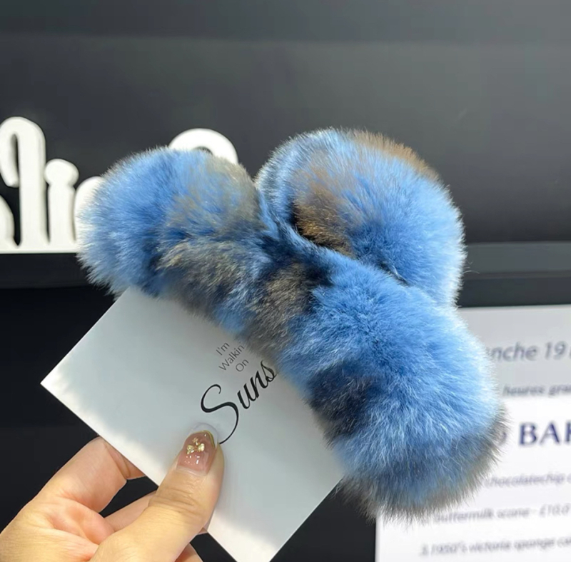 Južnokorejska nova kopča za kosu s pravim zecom, ženska retro prevelika kopča za kosu, kopča za kosu s morskim psima, visokokvalitetna plišana kopča za stražnju glavu