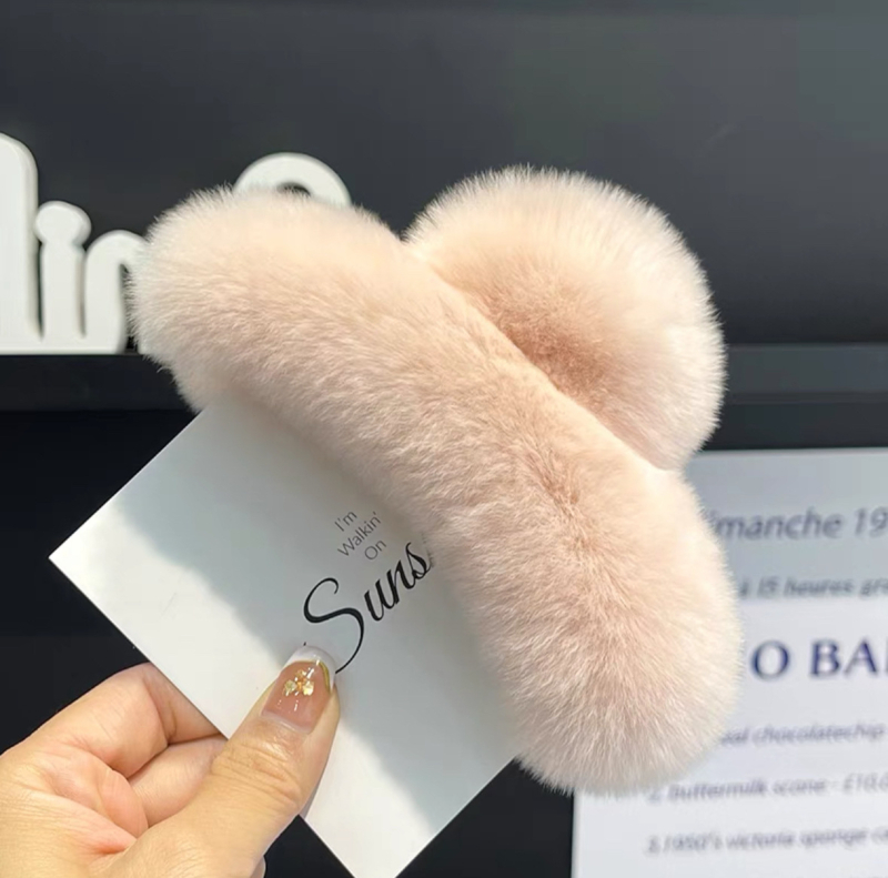 Južnokorejska nova kopča za kosu s pravim zecom, ženska retro prevelika kopča za kosu, kopča za kosu s morskim psima, visokokvalitetna plišana kopča za stražnju glavu