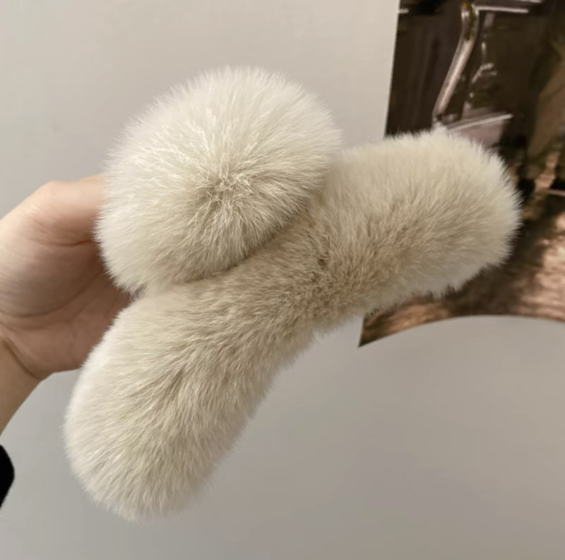 Južnokorejska nova kopča za kosu s pravim zecom, ženska retro prevelika kopča za kosu, kopča za kosu s morskim psima, visokokvalitetna plišana kopča za stražnju glavu