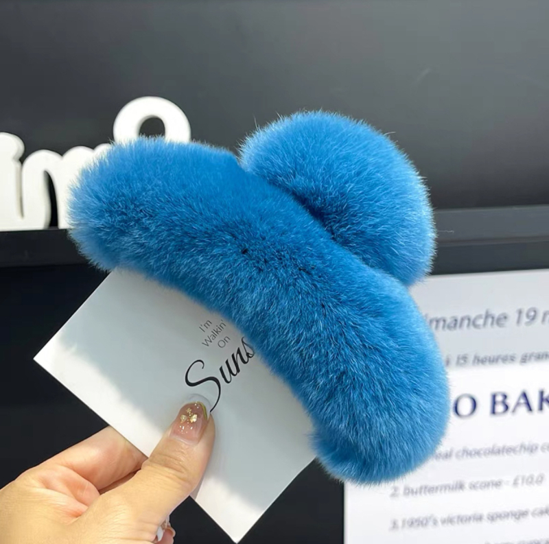 Južnokorejska nova kopča za kosu s pravim zecom, ženska retro prevelika kopča za kosu, kopča za kosu s morskim psima, visokokvalitetna plišana kopča za stražnju glavu