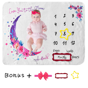 Beebi verstaposti fototekk juuksepaelaga, Garathi flanelltekk, taustatekk, beebitekk, kasvumälestustekk