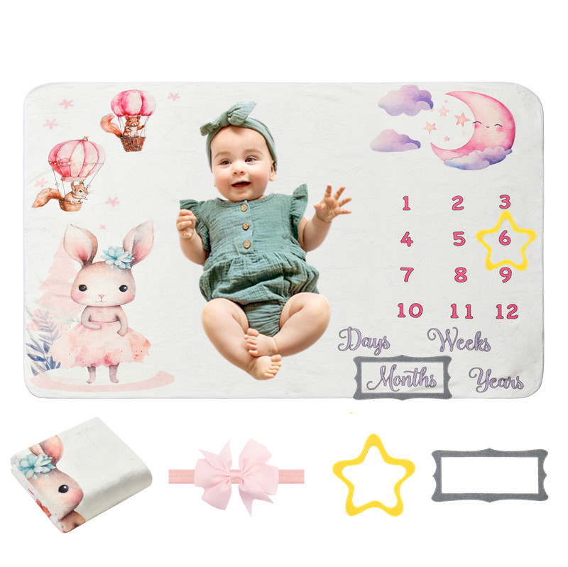 Beebi verstaposti fototekk juuksepaelaga, Garathi flanelltekk, taustatekk, beebitekk, kasvumälestustekk