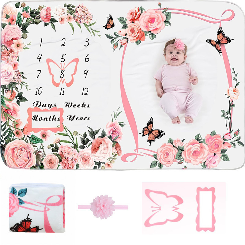 Beebi verstaposti fototekk juuksepaelaga, Garathi flanelltekk, taustatekk, beebitekk, kasvumälestustekk