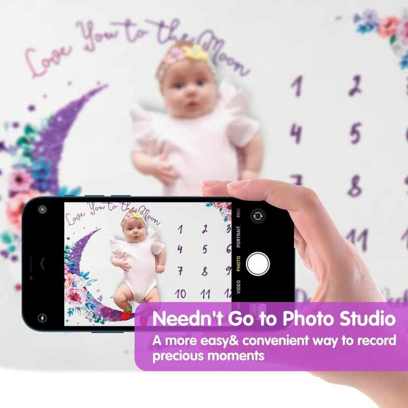 Beebi verstaposti fototekk juuksepaelaga, Garathi flanelltekk, taustatekk, beebitekk, kasvumälestustekk