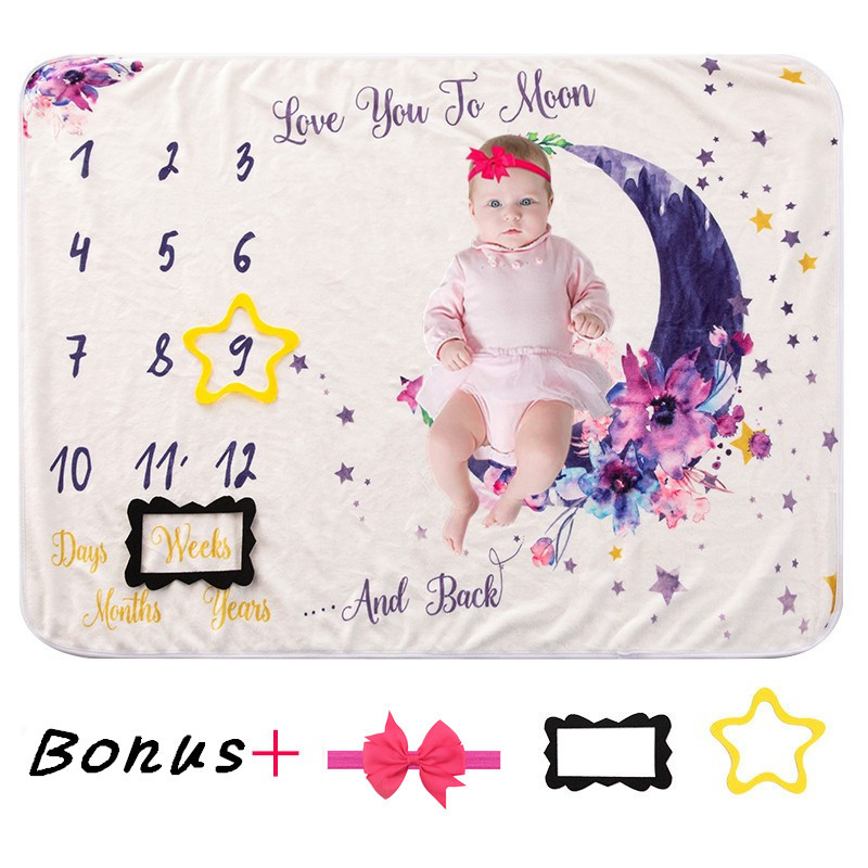 Beebi verstaposti fototekk juuksepaelaga, Garathi flanelltekk, taustatekk, beebitekk, kasvumälestustekk