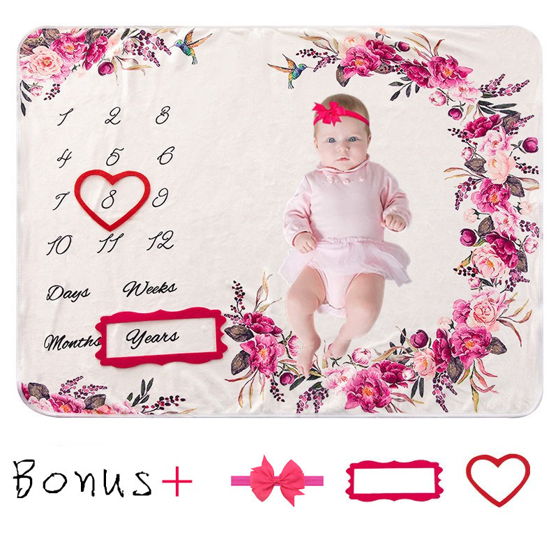 Beebi verstaposti fototekk juuksepaelaga, Garathi flanelltekk, taustatekk, beebitekk, kasvumälestustekk