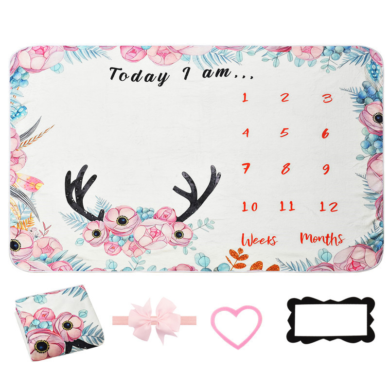 Beebi verstaposti fototekk juuksepaelaga, Garathi flanelltekk, taustatekk, beebitekk, kasvumälestustekk