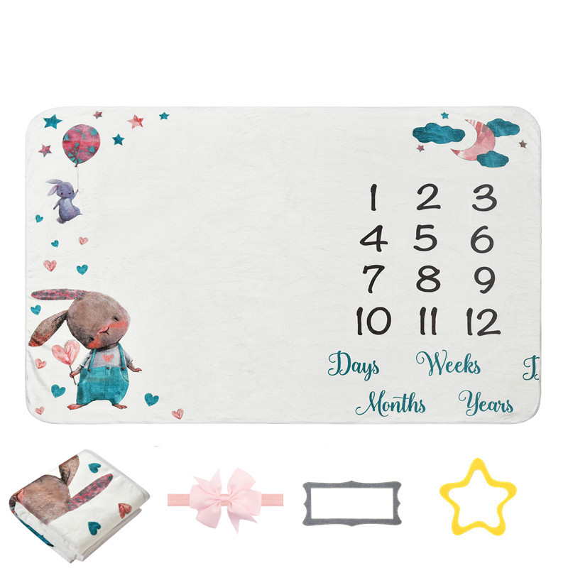 Beebi verstaposti fototekk juuksepaelaga, Garathi flanelltekk, taustatekk, beebitekk, kasvumälestustekk